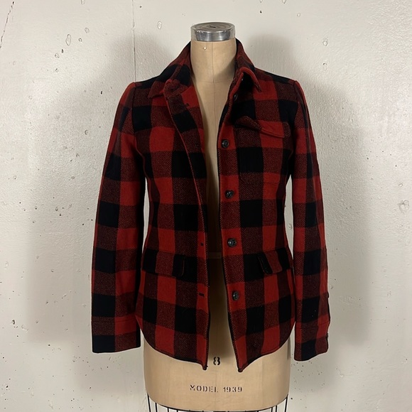 J Crew Wool Buffalo Check Button Up Jacket Fleece Lined 0 - Picture 1 of 6